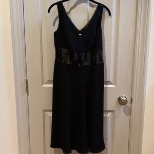 LN Evan Picone Black Midi Dress with Sheer Accents and Matching Jacket